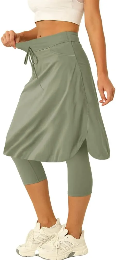 Women 20" Knee Length Tennis Skirt with Built in Legging Golf Skirts Skirted Legging with Pockets