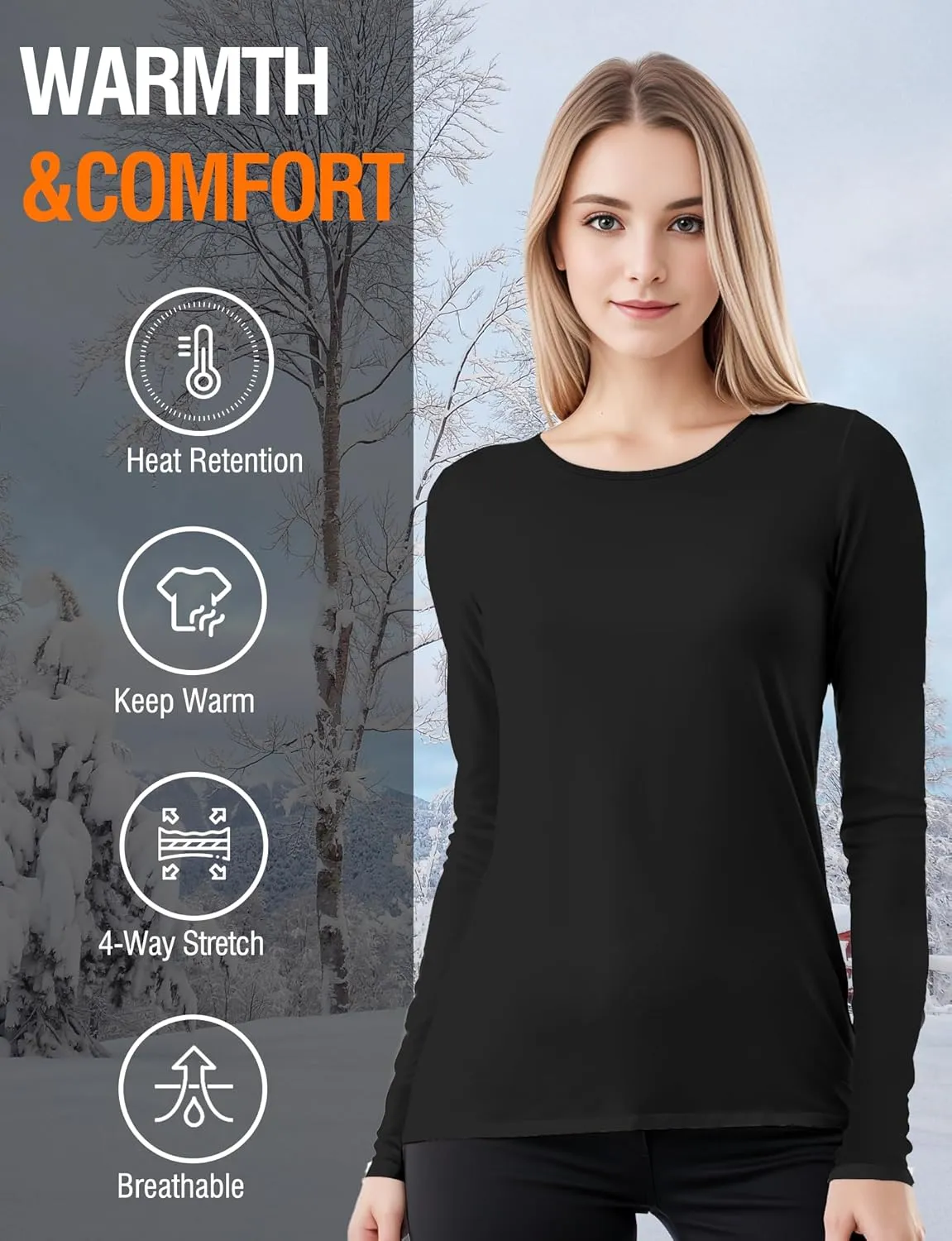 Women's Long Sleeve Thermal Underwear Lightweight Compression Baselayer Shirt Women Clothing Premium Comfort Winter Tops