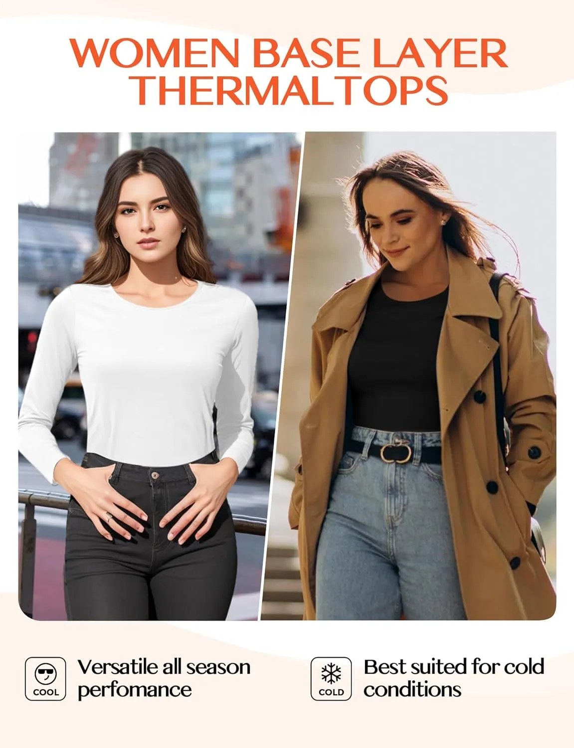 Women's Long Sleeve Thermal Underwear Lightweight Compression Baselayer Shirt Women Clothing Premium Comfort Winter Tops