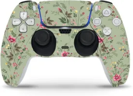 ZOOMHITSKINS Compatible with PS5 Controller Skin, Vinyl for Durable & Fit, Botanical Vintage Flowers Floral Green, Easy to Use, Bubble-free, Precisely Cut