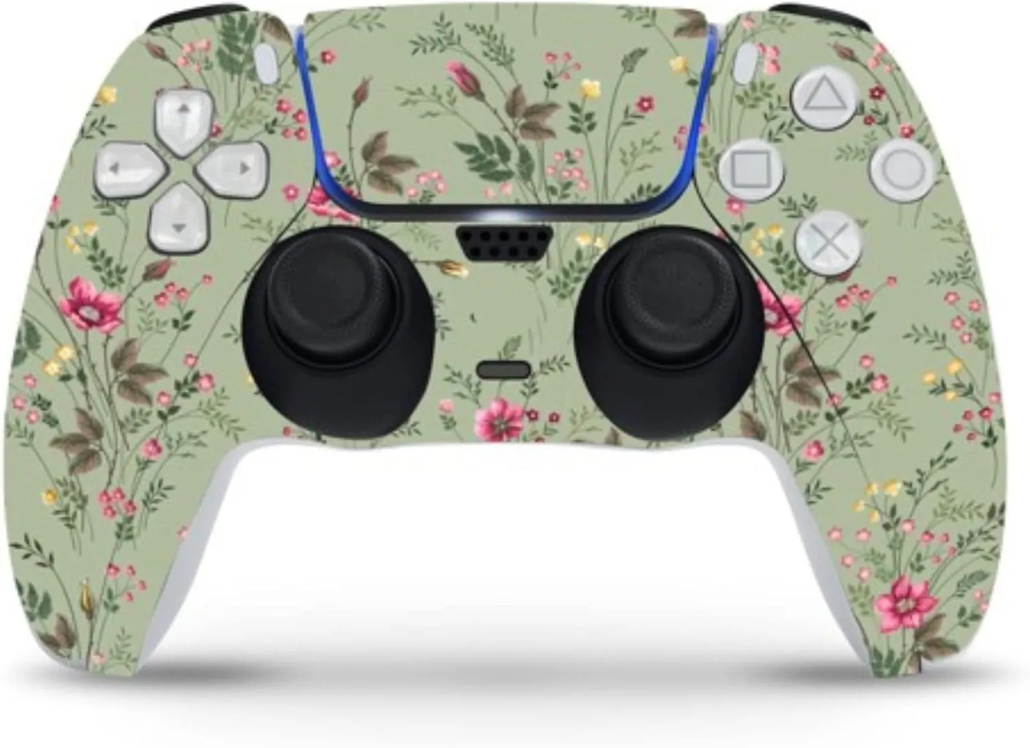 ZOOMHITSKINS Compatible with PS5 Controller Skin, Vinyl for Durable & Fit, Botanical Vintage Flowers Floral Green, Easy to Use, Bubble-free, Precisely Cut